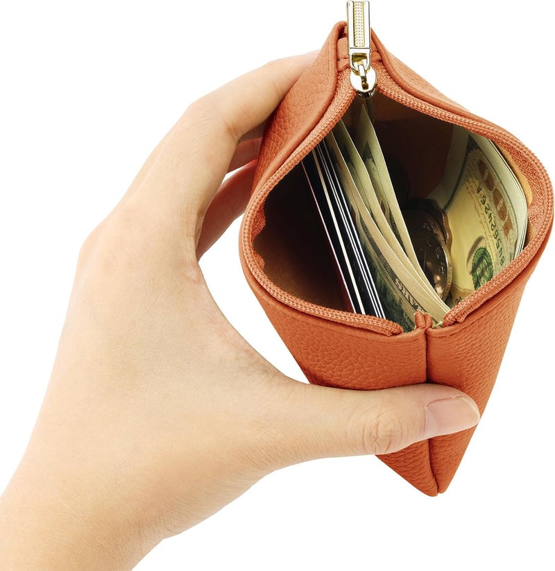 Chelmon PU Leather Coin Purse Pouch Change Holder Small With Zipper for Men Women 2 PCS Set (Black&Brown) - Image 4
